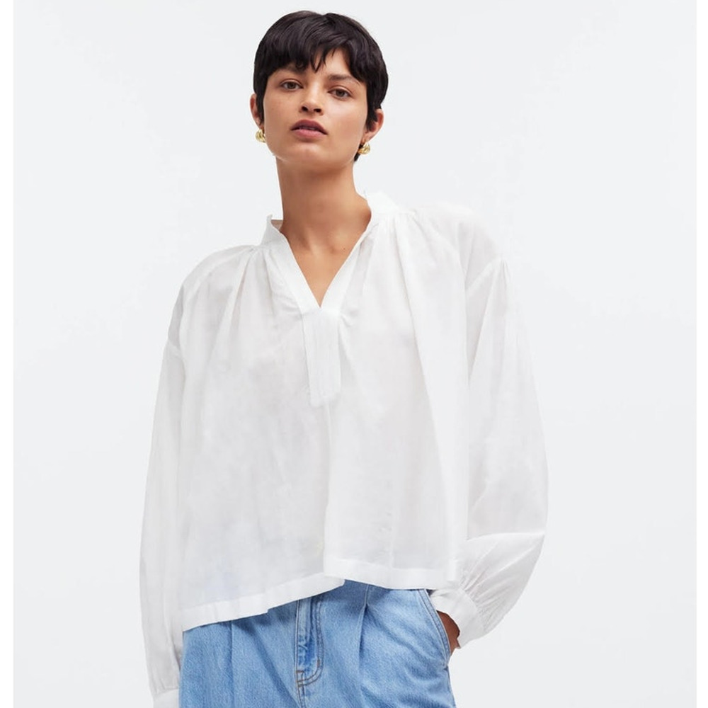 NWT Madewell Shirred Long-Sleeve White Top S